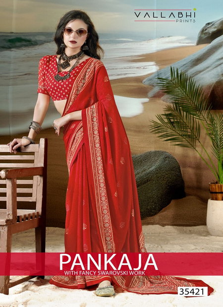 Pankaja By Vallabhi Moss Georgette With Abstract Print Saree Wholesale Online